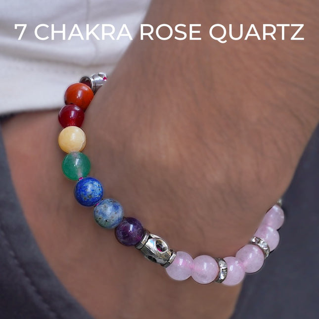 🌈✨ 7 Chakra Rose Quartz Bracelet
