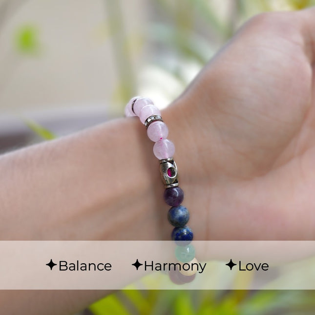 🌈✨ 7 Chakra Rose Quartz Bracelet