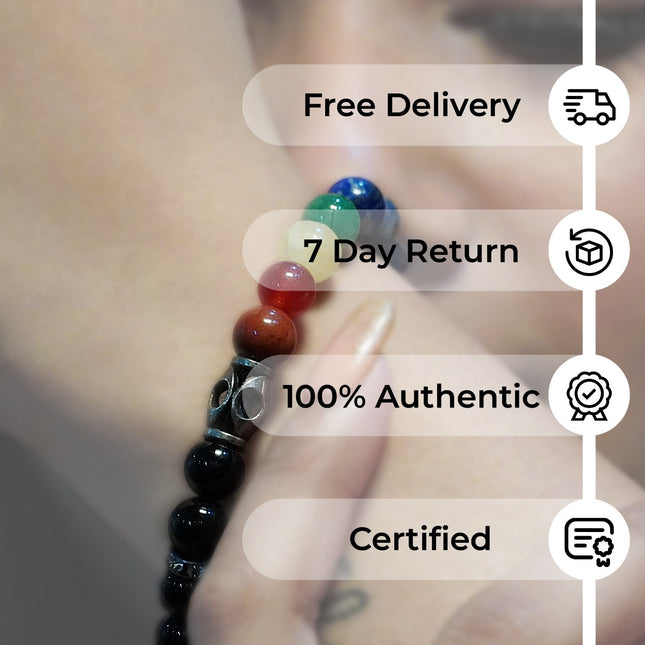 7 Chakra + Black Tourmaline Bracelet – Energy Protection & Balance