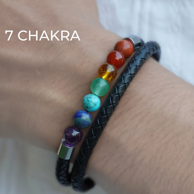 7 Chakra Leather Bracelet – Energy Alignment, Balance & Holistic Healing
