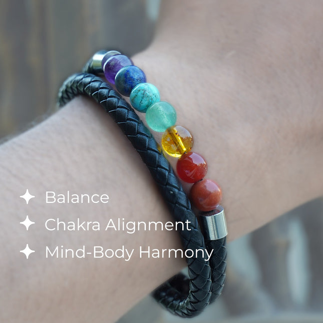 7 Chakra Leather Bracelet – Energy Alignment, Balance & Holistic Healing