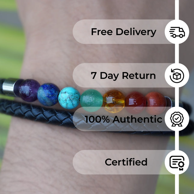 7 Chakra Leather Bracelet – Energy Alignment, Balance & Holistic Healing