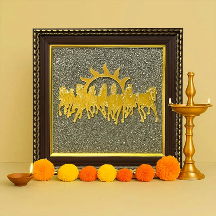 Pyrite Ganesha Ji & Selenite Bowl with 7 Horses Frame