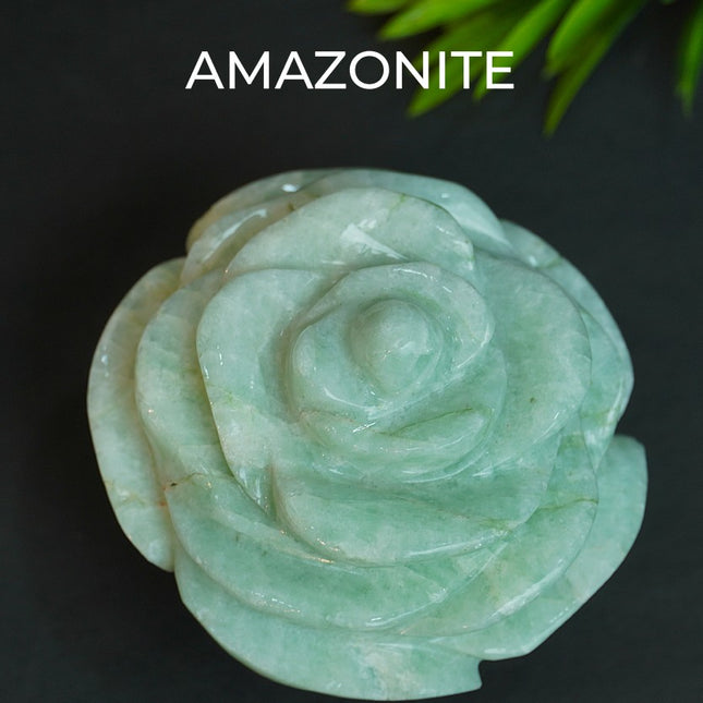 Amazonite Stone Flower – Hand-Carved Crystal for Peace, Expression & Heart Healing