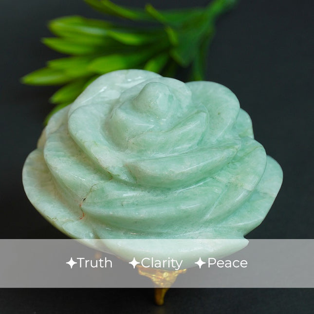 Amazonite Stone Flower – Hand-Carved Crystal for Peace, Expression & Heart Healing