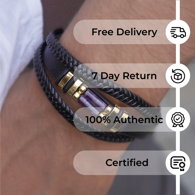 Amethyst Leather Bracelet – Intuition, Tranquility & Spiritual Clarity