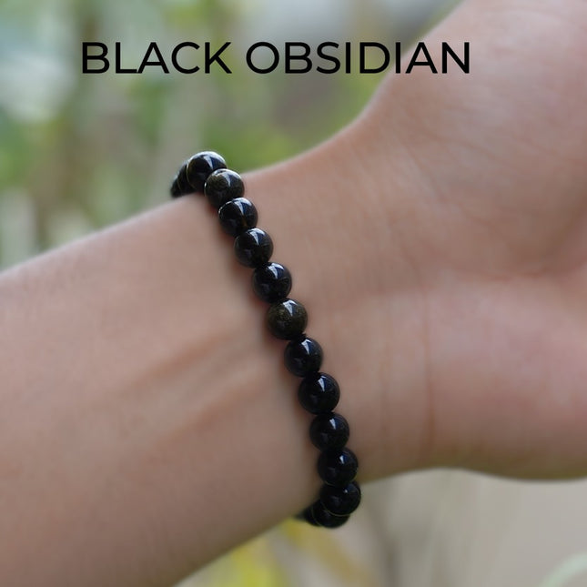 Black Obsidian Round Beads Bracelet – Energy Protection & Inner Strength
