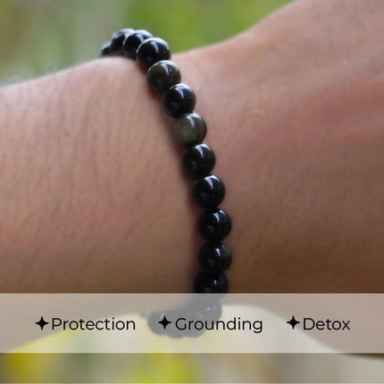 Black Obsidian Round Beads Bracelet – Energy Protection & Inner Strength