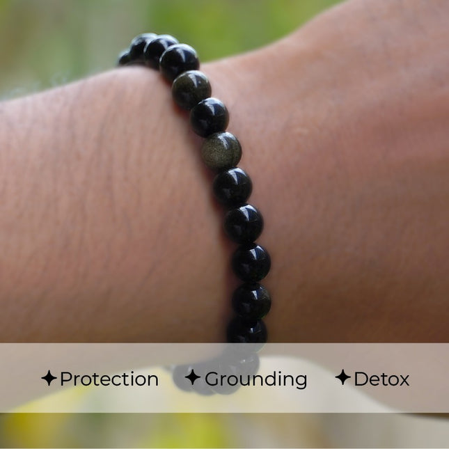 Black Obsidian Round Beads Bracelet – Energy Protection & Inner Strength