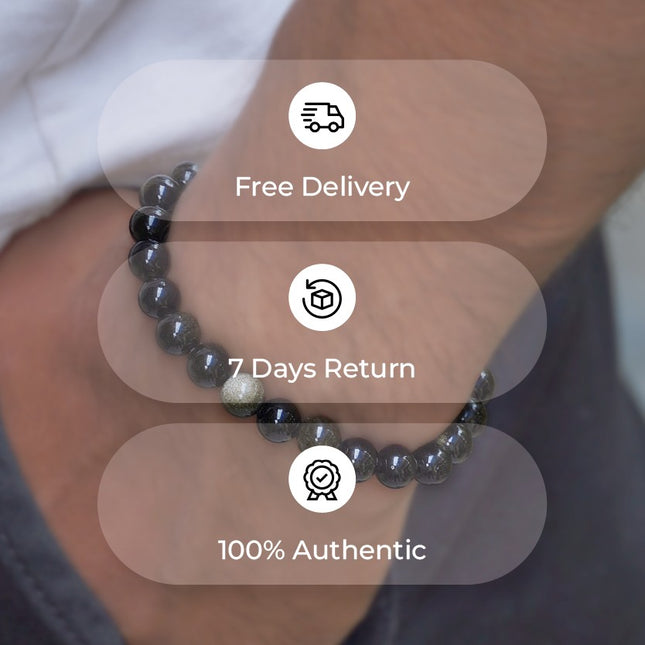 Black Obsidian Round Beads Bracelet – Energy Protection & Inner Strength