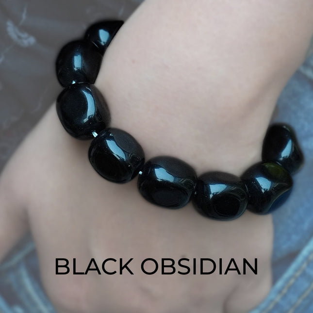 Black Obsidian Tumble Bracelet – Protection, Grounding & Inner Strength