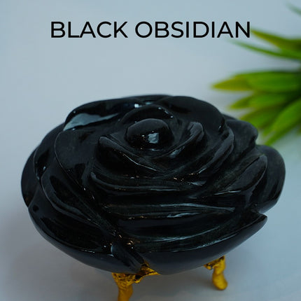 Black Obsidian Stone Flower – Protection, Grounding & Transformation