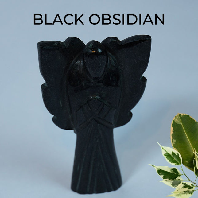 Black Obsidian Angel – Hand-Carved Guardian for Protection, Grounding & Transformation