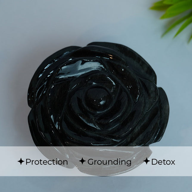 Black Obsidian Stone Flower – Protection, Grounding & Transformation