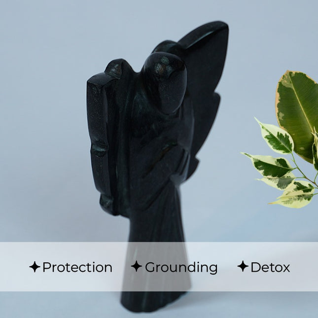 Black Obsidian Angel – Hand-Carved Guardian for Protection, Grounding & Transformation