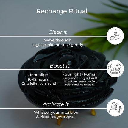 Black Obsidian Stone Flower – Protection, Grounding & Transformation