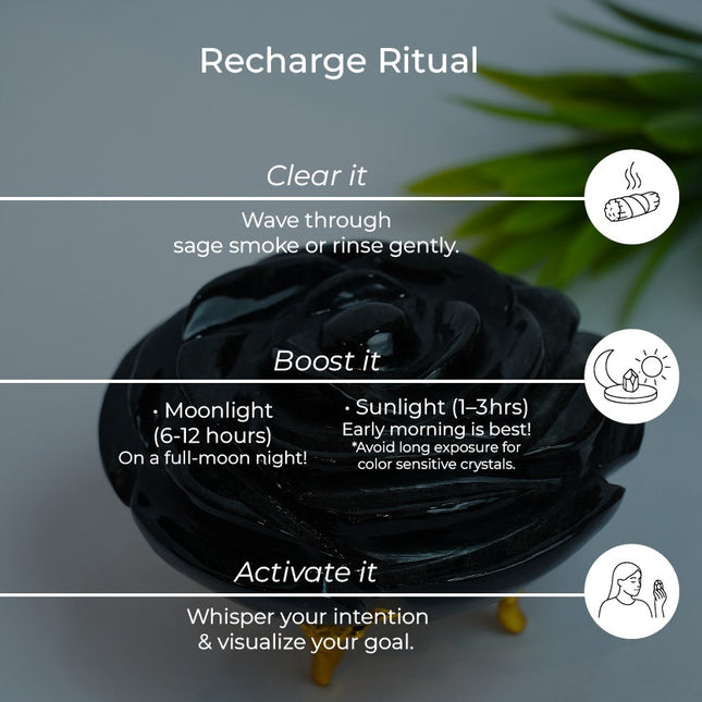 Black Obsidian Stone Flower – Protection, Grounding & Transformation
