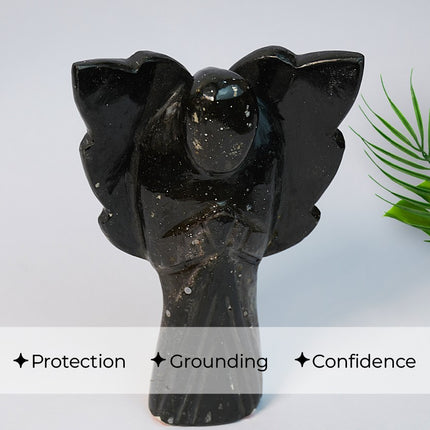 Black Tourmaline Angel 6 inch – Hand-Carved Crystal Guardian for Protection, Grounding & Energy Purification