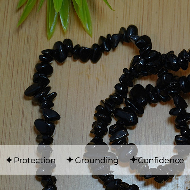 Black Tourmaline Chips Mala – Protection, Grounding & Energy Shielding