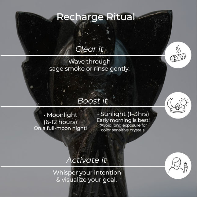 Black Tourmaline Angel 6 inch – Hand-Carved Crystal Guardian for Protection, Grounding & Energy Purification