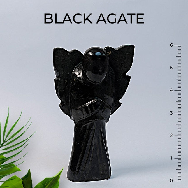 Black Agate 6 inch Angel – Grounding, Protection & Inner Strength