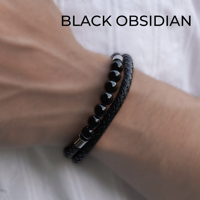 Black Obsidian Leather Bracelet