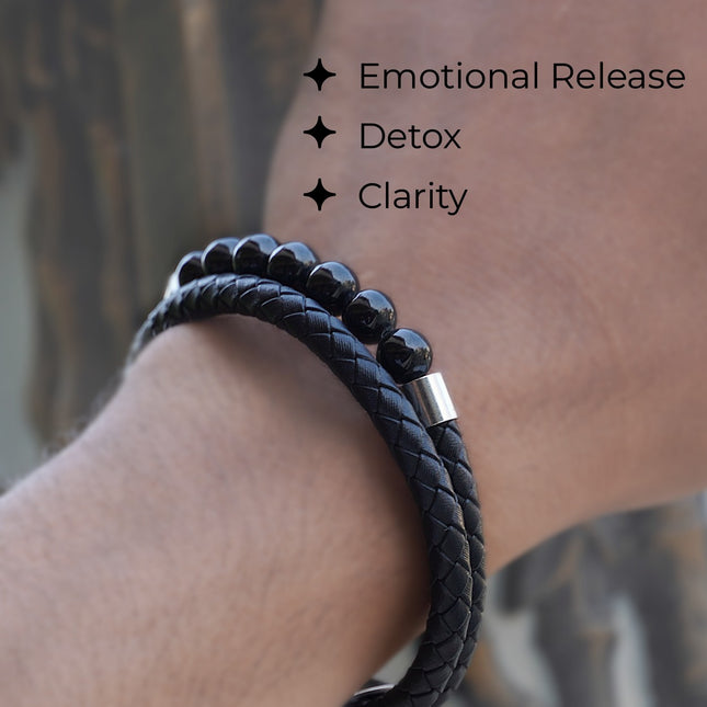 Black Obsidian Leather Bracelet