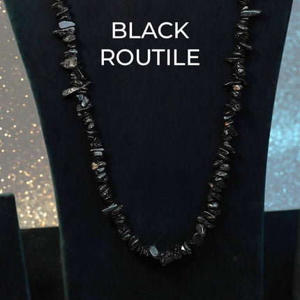 Black Rutile Quartz Chips Mala – Clarity, Protection & Spiritual Grounding