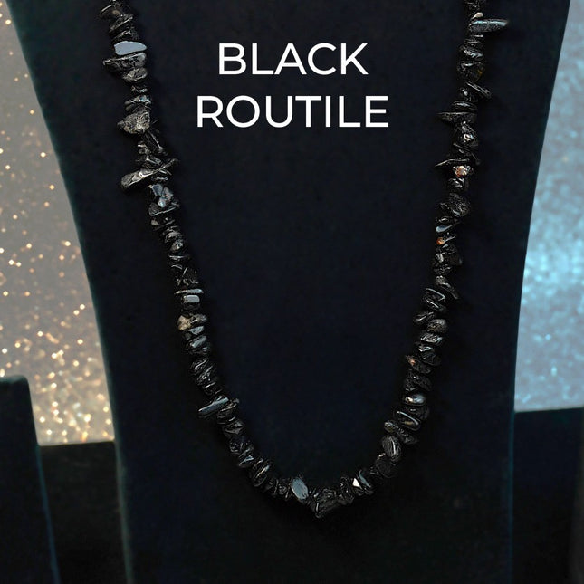 Black Rutile Quartz Chips Mala – Clarity, Protection & Spiritual Grounding