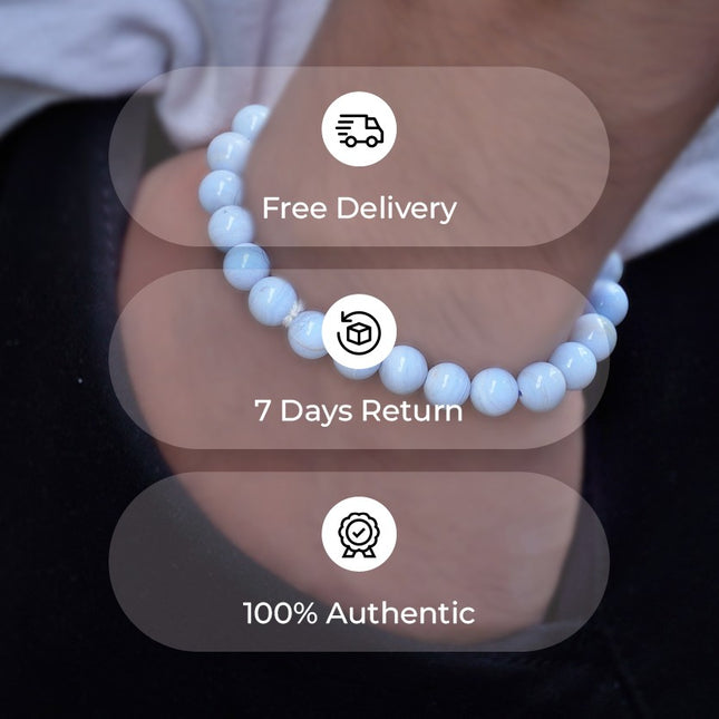 Blue Lace Agate Beads Bracelet – Calming Sky‑Blue Chalcedony on Comfortable Elastic