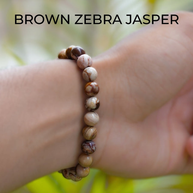 🐾 Brown Zebra Jasper Round Beads Bracelet – Balance, Courage & Grounded Energy