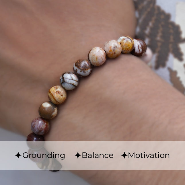 🐾 Brown Zebra Jasper Round Beads Bracelet – Balance, Courage & Grounded Energy