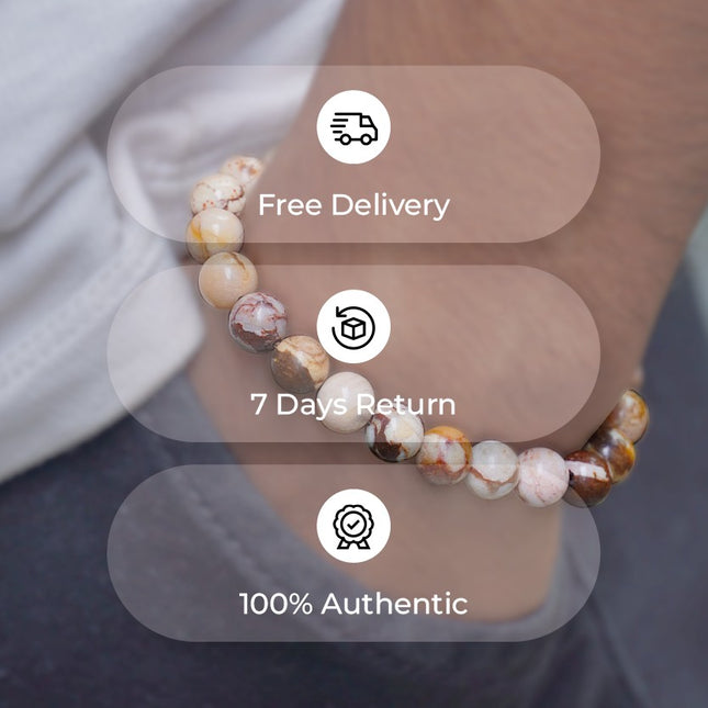 🐾 Brown Zebra Jasper Round Beads Bracelet – Balance, Courage & Grounded Energy