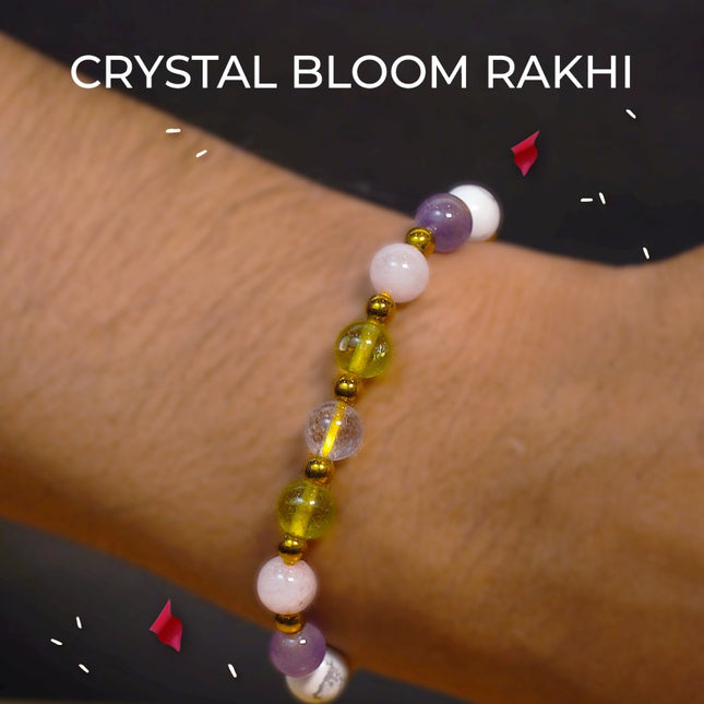 Crystals Bloom Rakhi with Amethyst, Rose Quartz, Peridot, Clear Quartz & Howlite
