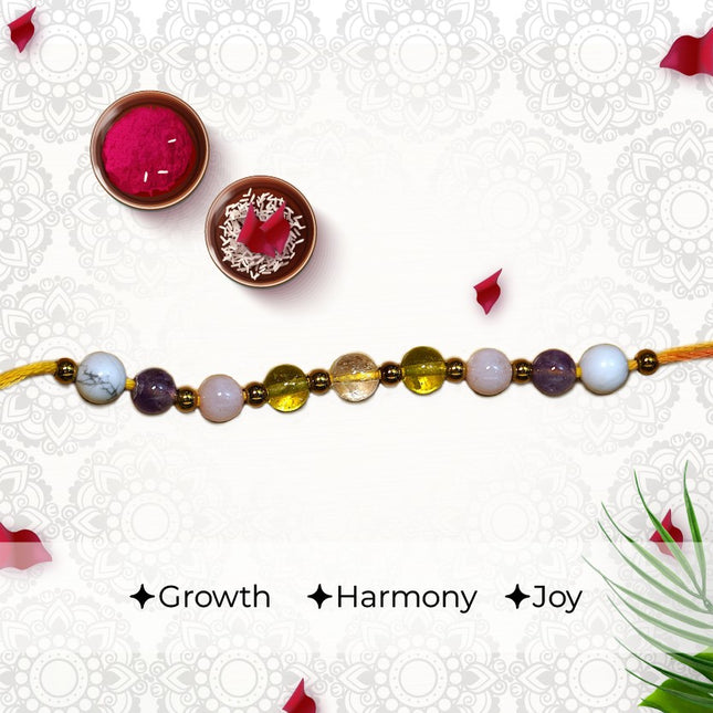 Crystals Bloom Rakhi with Amethyst, Rose Quartz, Peridot, Clear Quartz & Howlite