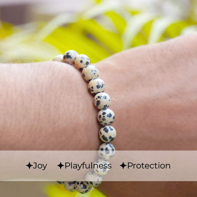 🖤🤍 Dalmantion Stone Round Beads Bracelet – Joy, Protection & Grounded Confidence