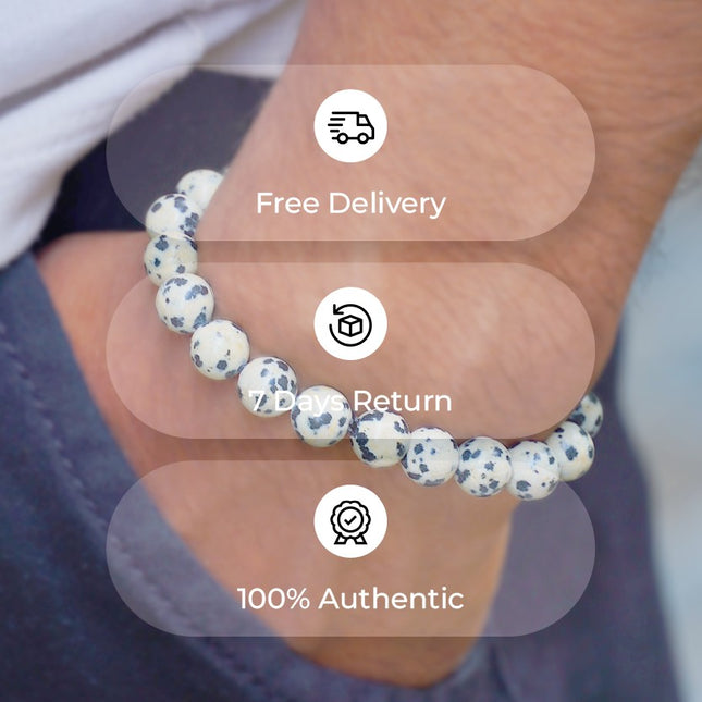 🖤🤍 Dalmantion Stone Round Beads Bracelet – Joy, Protection & Grounded Confidence