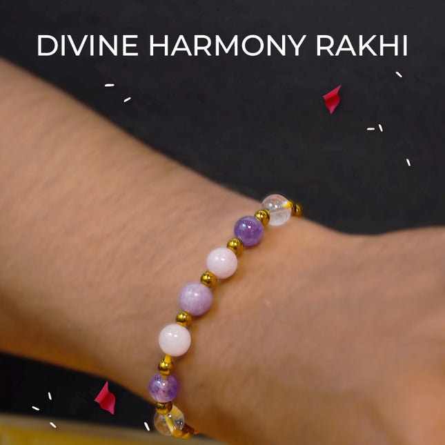 Divine Harmony Rakhi – Infused with Amethyst, Rose Quartz, Lepidolite & Clear Quartz Crystals