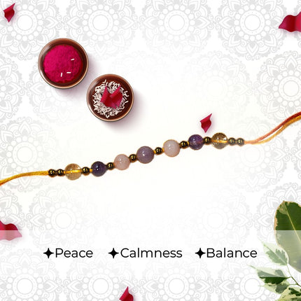 Divine Harmony Rakhi – Infused with Amethyst, Rose Quartz, Lepidolite & Clear Quartz Crystals