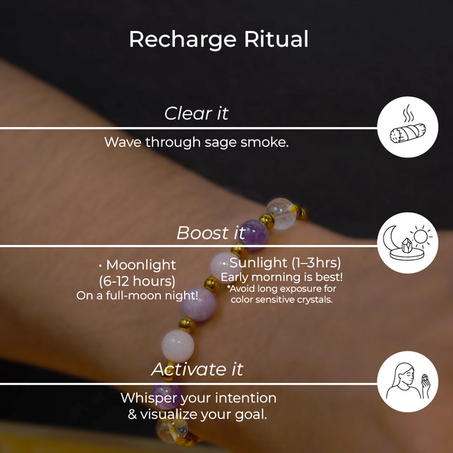 Divine Harmony Rakhi – Infused with Amethyst, Rose Quartz, Lepidolite & Clear Quartz Crystals