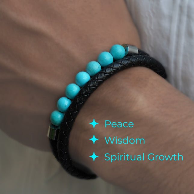 Firoza Leather Bracelet - Handcrafted Gemstone & Leather Accessory for Balance and Protection