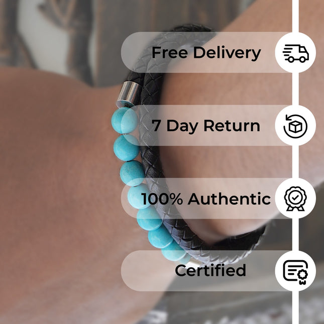 Firoza Leather Bracelet - Handcrafted Gemstone & Leather Accessory for Balance and Protection