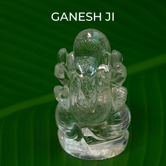 Exclusive Clear Quartz (Sphatik) Small Ganeshji - Hand-Carved Divine Blessing