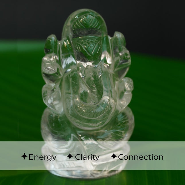 Exclusive Clear Quartz (Sphatik) Small Ganeshji - Hand-Carved Divine Blessing