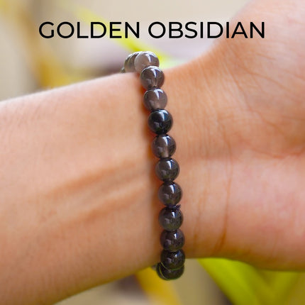 ✨ Golden Obsidian Round Beads Bracelet – Inner Strength, Protection & Divine Insight