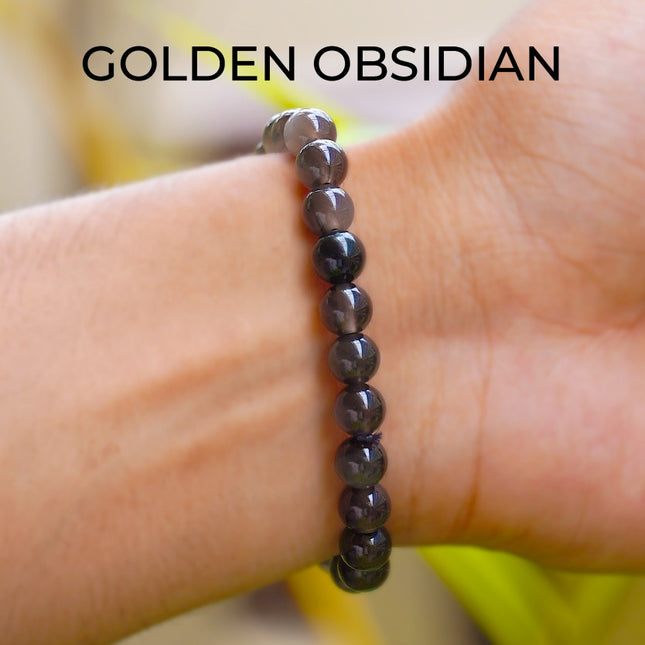 ✨ Golden Obsidian Round Beads Bracelet – Inner Strength, Protection & Divine Insight