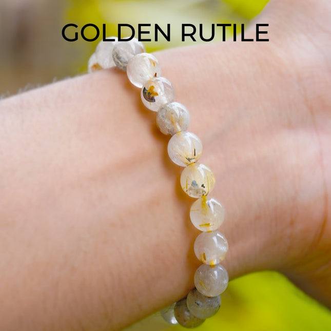 ✨ Golden Rutile Round Beads Bracelet – Amplify Energy, Clarity & Manifestation Power