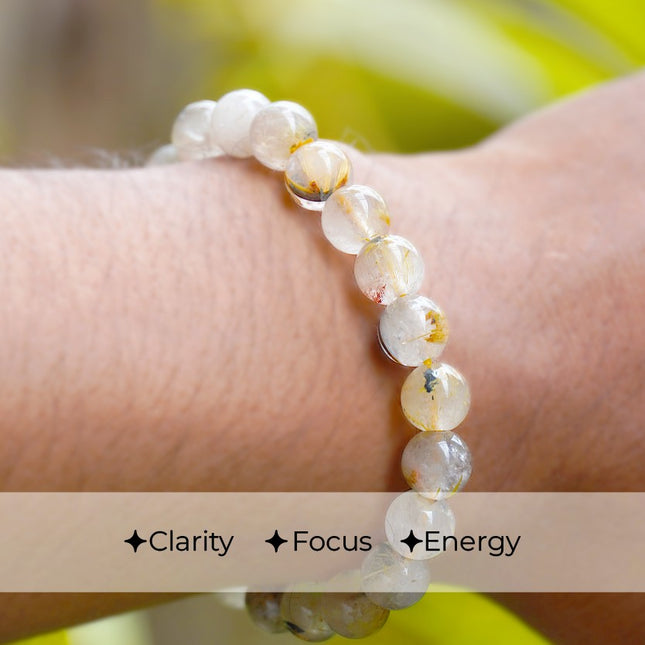 ✨ Golden Rutile Round Beads Bracelet – Amplify Energy, Clarity & Manifestation Power