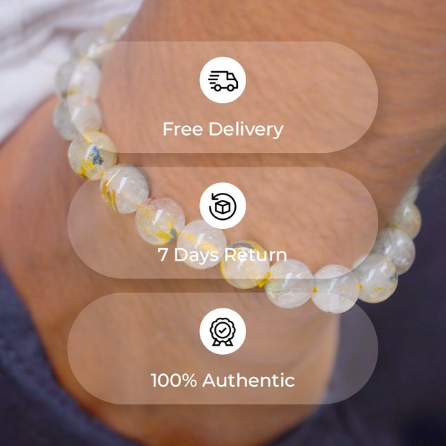 ✨ Golden Rutile Round Beads Bracelet – Amplify Energy, Clarity & Manifestation Power
