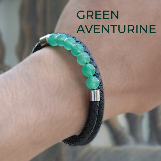 Green Aventurine Leather Bracelet – Prosperity, Positivity & Heart-Centered Energy